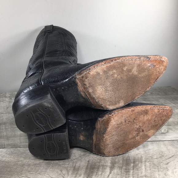 Vintage Tony Lama Mens #6252 Smooth Black Leather Cowboy Western Boots Size 8 EE - Picture 10 of 13